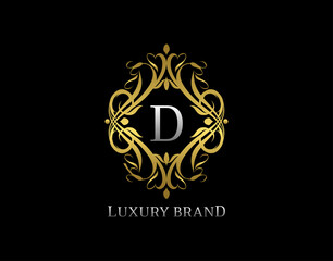 Luxury Gold Monogram D Letter Logo. Classic Golden badge design for Royalty, Letter Stamp, Boutique,  Hotel, Heraldic, Jewelry, Wedding.