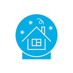 Blue Christmas snow globe with small house. Isolated vector illusrtation