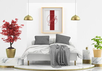 Frame Poster Mock Up on Surreal Bedroom Set