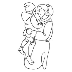 Young woman mother with a baby in her arms, hugs and motherhood.