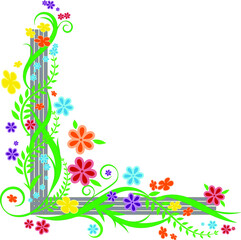 Frame corner border with bright flowers and leaves.