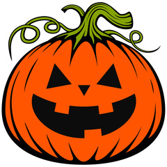 Vector illustration of a happy, smiling, bright orange Jack o' lantern.