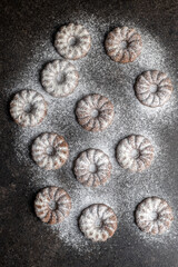 Sweet rings cookies. Biscuits with cocoa flavor sprinkled with sugar.