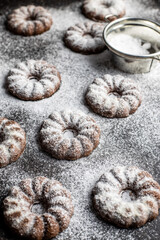 Sweet rings cookies. Biscuits with cocoa flavor sprinkled with sugar.