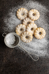 Sweet rings cookies. Biscuits with vanilla flavor sprinkled with sugar.