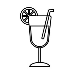 tea, refreshment cup with straw and slice lemon line icon