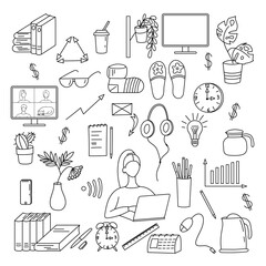 Design concept on the topic Work from home. Set of vector illustrations isolated on white background.