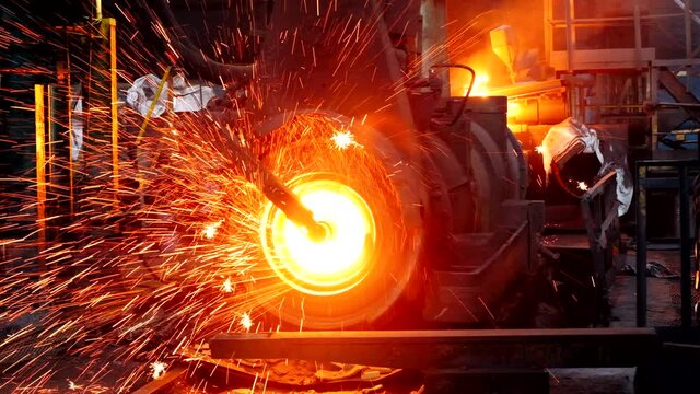 Iron pipe centrifugal pipe casting machine at the foundry