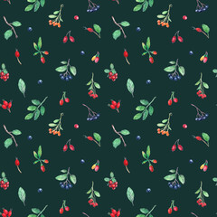 Watercolor seamless pattern with berries. - 385362049