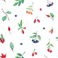 Watercolor seamless pattern with berries. - 385362097