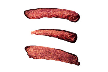 Lip gloss strokes, lipstick on white background isolate.