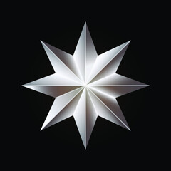 Obraz premium Realistic silver Christmas eight-pointed star. Vector illustration on black background