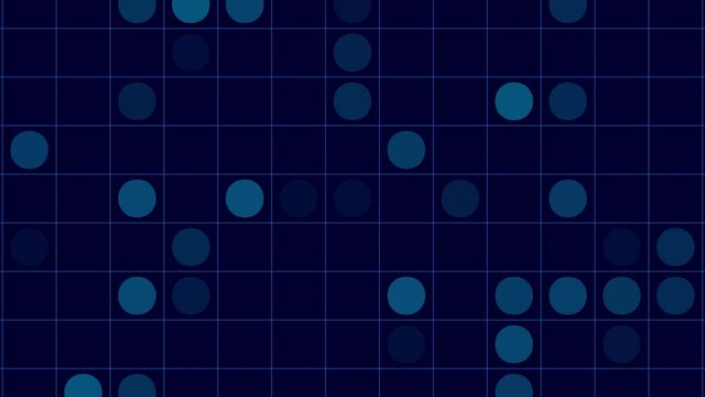 Moving circle pattern. Round blue shapes on dark background. Presentation backdrop. Technology design.