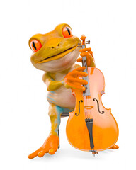 little frog cartoon is playing cello © DM7