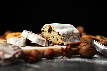 Christmas stollen and cookies. Traditional German festive baking for holidays