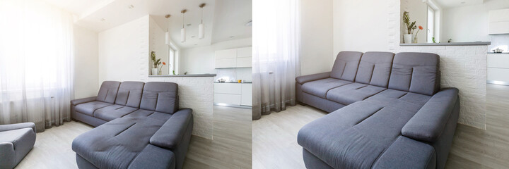 clean and dirty sofa before and after, Cleaning service clean sofa with professional equipment