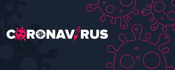 Coronavirus Covid-19 Virus Logo and Banner with Bacteria Icon Vector. Background with corona virus covid19 bacteria cells. Horizontal banner, poster, Icons, header for website