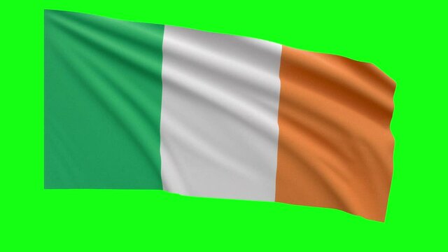 Flag Animation Ireland - Highly Detailed and Realisitic 15 Seconds Loop with Key and Fill in 4K 60Fps - Irish Flag Animation in Original Ratio