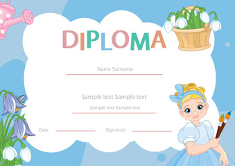 Fototapeta premium Vector Illustration Of Children Diploma