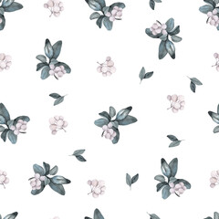 Seamless pattern with watercolor hand draw winter element and floral, isolated on white background