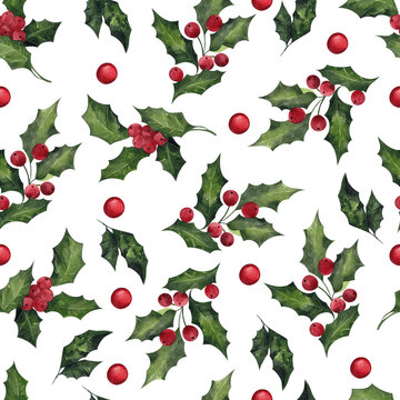 Seamless pattern with watercolor hand draw winter element and floral, isolated on white background