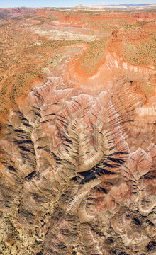 Aerial view of dry landscape over the Lower Hackberry Canyon, Utah, USA.