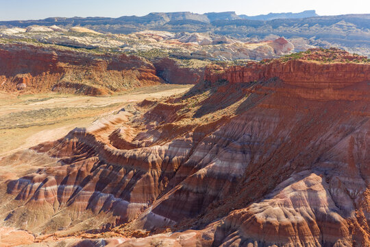 Aerial view of dry landscape over the Lower Hackberry Canyon, Utah, USA.