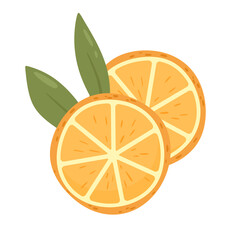 Orange slices with leaves. Vector illustration in flat style.