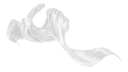 Beautiful flowing fabric of white wavy silk or satin. 3d rendering image.