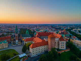 Fototapeta na wymiar Aerial view of Wawel castle in Krakow, Poland during s sunset