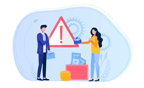 Abstract anti-corruption concept with a woman offering an official a bribe in an envelope. Flat vector illustration