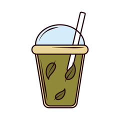 tea, glass cup with straw and leaf line and fill