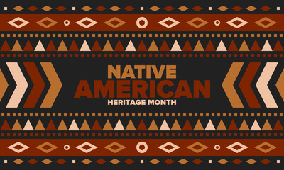 Native American Heritage Month in November. American Indian culture. Celebrate annual in United States. Tradition pattern. Poster, card, banner and background. Vector ornament, illustration