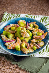 Aguachile, mexican food made with spicy shrimp. 