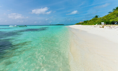 A tropical beach on the Maldives.
