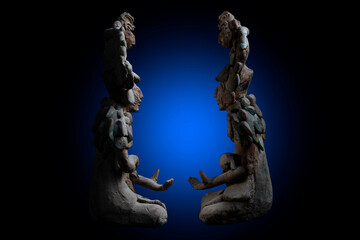 Ancient reproduction or copy of a small Mayan sculpture from the island of Jaina, Mexico 