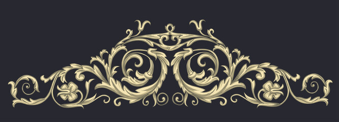 Baroque golden elements on a black background. Swirls for design. Vintage print.