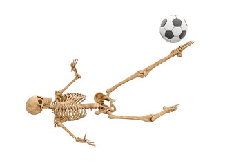 skeleton is doing a volley kick in football pose