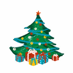 christmas tree with gifts hand graphics
