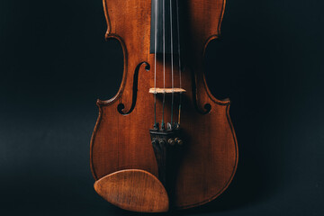 beautiful violin musical instrument on black background. High quality photo