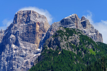 Mountain landscape along the road to Forcella Staulanza at Selva di Cadore, Dolomites