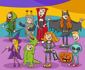 cartoon characters group at Halloween party