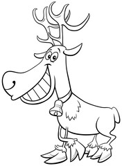 cartoon Christmas reindeer character coloring book page