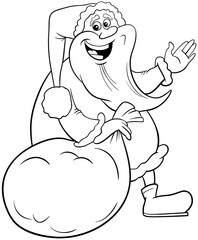 cartoon Santa Claus Christmas character coloring book page