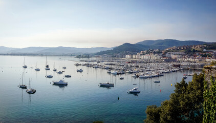 Panoramic view of the bay of the city of Baiona