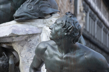 Naklejka premium The Fountain of Neptune, in Piazza della Signoria in Florence