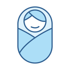 newborn baby wrapped in blanket line fill blue icon