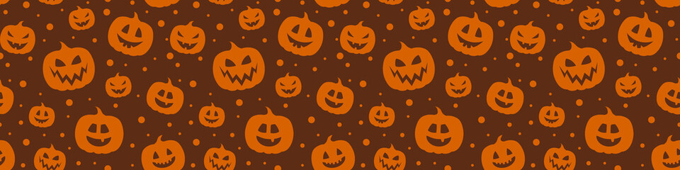 Concept of seamless pattern with pumpkins. Halloween banner. Vector