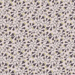 Seamless botanical pink pattern with brown flowers