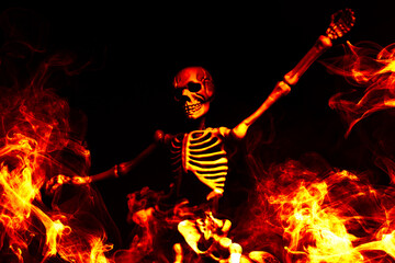 Dancing Halloween Skeleton Fire - obrazy, fototapety, plakaty
